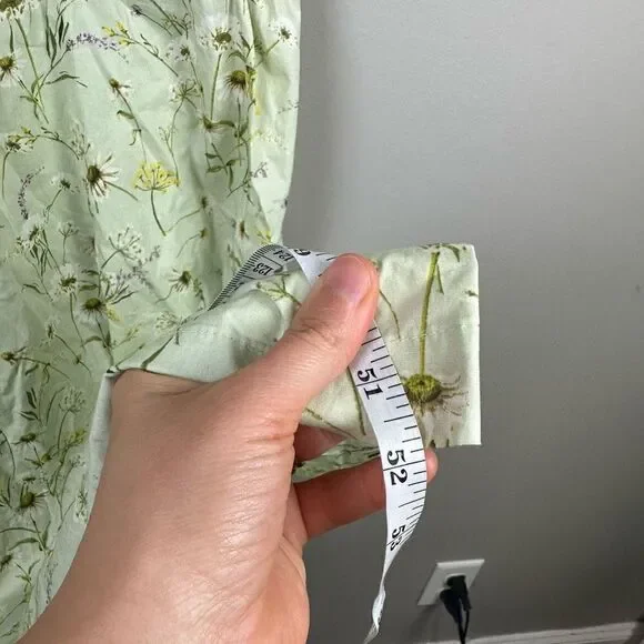 H&M Wildflower Meadow open back Poplin Light Green Floral midi Dress - Picture 12 of 12